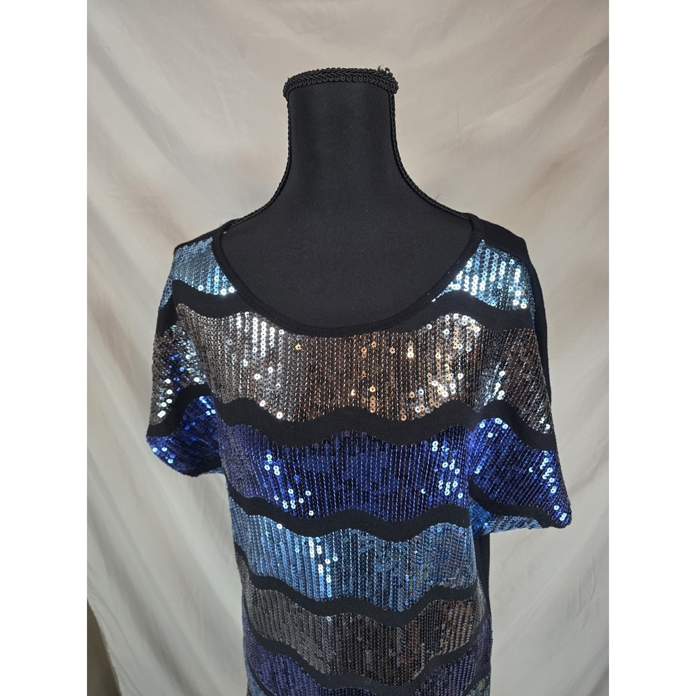 Monamie Womens Blouse Size Medium M Black / Blue Shimmers!!!